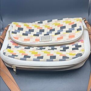 Fossil Cream Crossbody with Coral, Navy & Yellow Accents